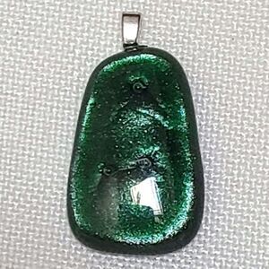 Handmade Unique Dark Green Dichroic Glass Pendant